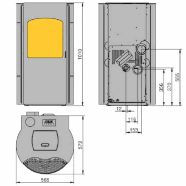 poele a granules Vivace Oto dimensions
