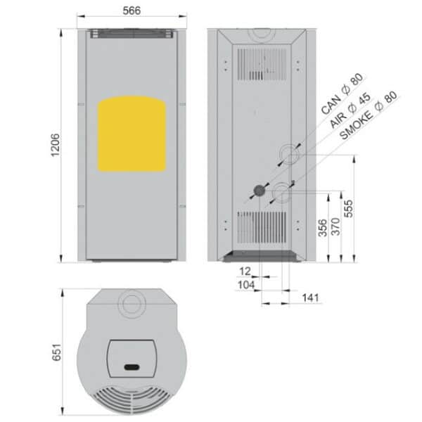 poele a granules Vivace Oto Plus dimensions